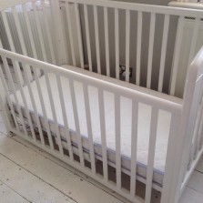 John Lewis white cot with John Lewis mattress and bedding